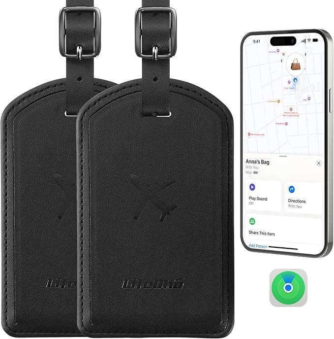 Luggage Tags Built-in Anti-Loss Tracker, Luxury Leather Luggage Tags for Suitcase, Travel Bags, Backpacks, Travel Organizer f