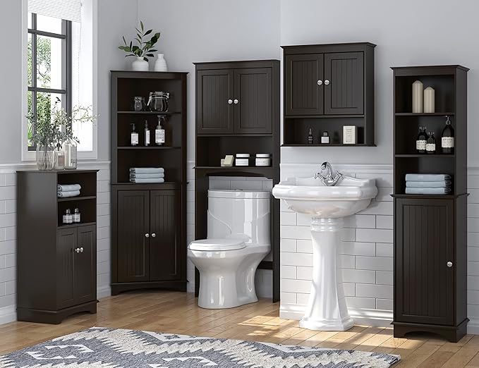 Spirich Bathroom Cabinet Wall Mounted, Wood Hanging Cabinets with Doors and Shelves, Medicine Cabinet Over The Toilet, Espres