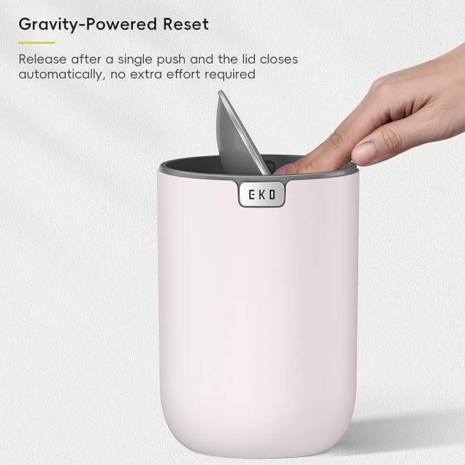 EKO Fandy 0.58 Gal/2.2L Mini Trash Can with Lid, Swing-Top Desktop Trash Can for Bathroom, Countertop, Vanity, Desk or Office, Small Garbage Bin (Pink)