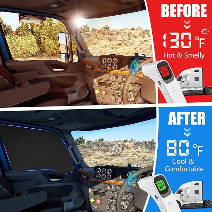 Side Window Sun Shade for International Lonestar LT MV Series 2018-2026, Custom Fit 210T Reflective Sunshade for Semi Truck, 6-Layer Heat Insulation Privacy Protector,2PCS