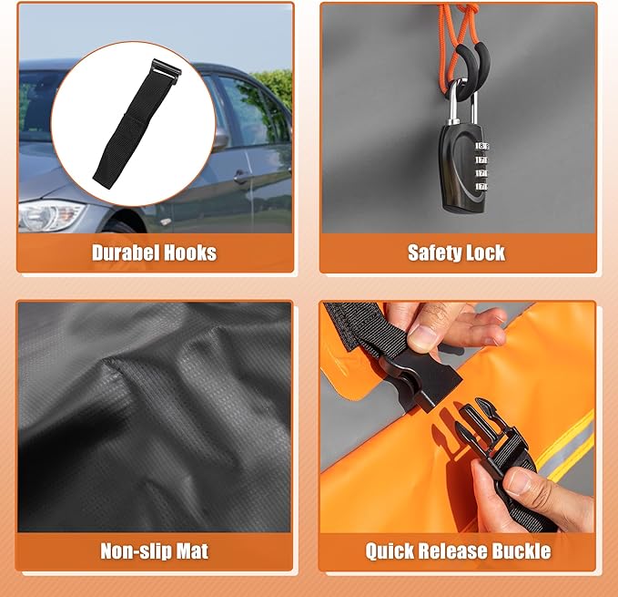 X AUTOHAUX 1000D PVC Waterproof Car Roof Bag Rooftop Cargo Carrier Bag Luggage Carriers for Cars with or without Rack Anti-Slip Mat 6 Door Hooks Set Gray - 20 Cubic Feet