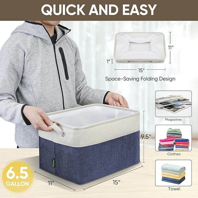 BALEINE 2 Pack Fabric Closet Storage Bins for Shelves, Linen Closet Organizers and Storage, Decorative Baskets for Organizing