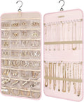 BAGSMART Hanging Jewelry Organizer Storage Roll with Hanger Metal Hooks Double-Sided Jewelry Holder for Earrings, Necklaces, 