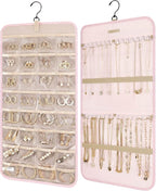 BAGSMART Hanging Jewelry Organizer Storage Roll with Hanger Metal Hooks Double-Sided Jewelry Holder for Earrings, Necklaces, 