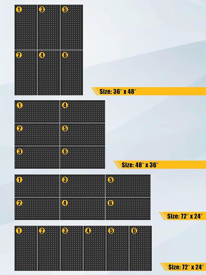 PBHEPJ 6 Pcs Metal Pegboard Panels, Heavy Duty Peg Boards for Garage and Garden Tool Storage, Includes Drywall Anchors and Sc