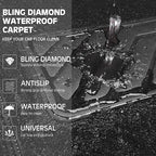 CAR PASS Bling Diamond Leather Steering Wheel Cover 14.5in-15in Floor Mats Shining Rhinestone Carpet Sparkly Glitter Crystal Anti-Slip Pad Fit Automotive SUV Pickup Truck Girl Women, 5pcs Black