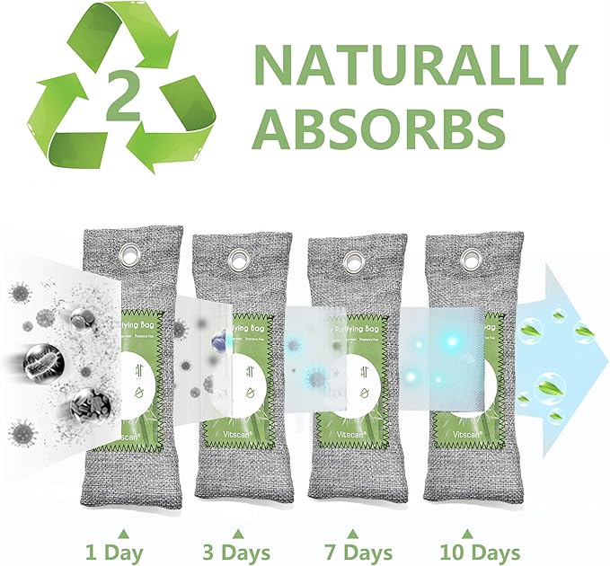 12 Pack Bamboo Charcoal Air Purifying Bag, Activated Charcoal Bags Odor Absorber, Moisture Absorber, Natural Car Air