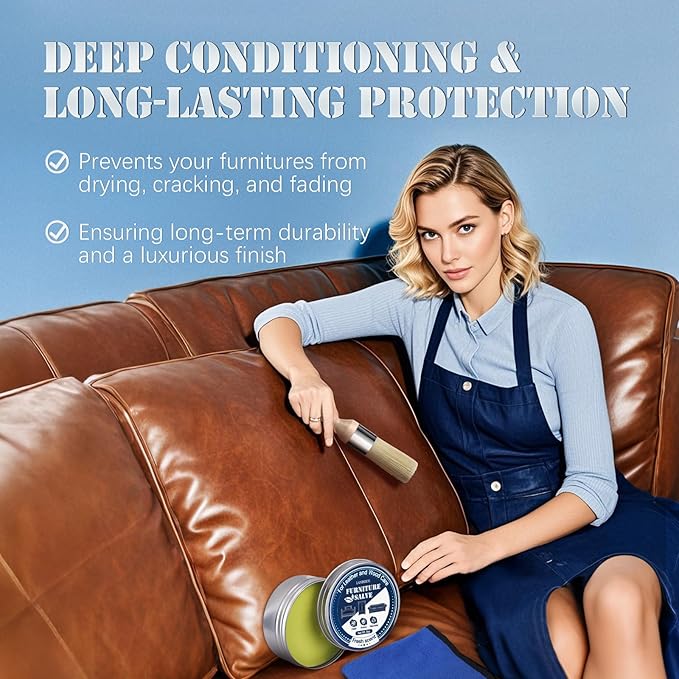 LANBEIDE Furniture Salve with Brush for Leather Wood, Polisher and Conditioner for Leather Couch and Furniture-Repair Salve 4