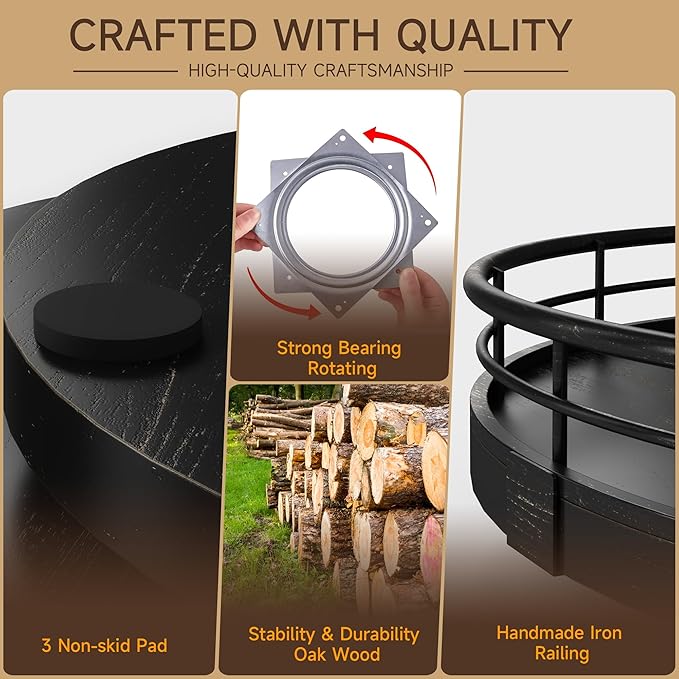 10" Oak Bathroom Vanity Tray Turntable for Perfume Candle, Round Wooden Decorative Tray for Kitchen Sink Countertop Organizer