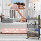 LIDTOP 2In1 Baby Diaper Caddy & 3-Tier Rolling Diaper Cart, Diaper Caddy Organizer Cart with Dividers, Mobile Metal Utility C