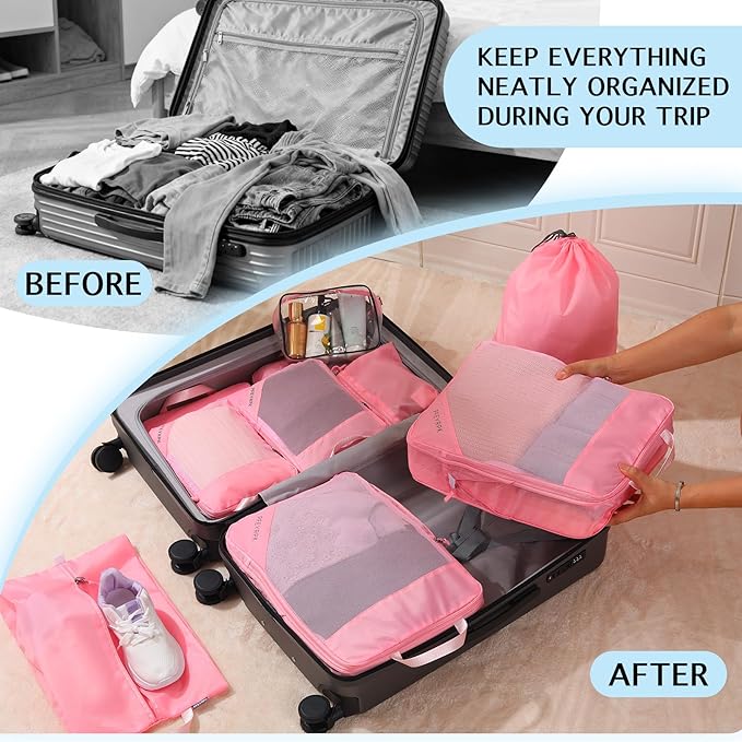 PFEYRPK Lightweight Compression Packing Cubes for Suitcases, Compressible Expandable Travel Packing Organizer with Clear Toil