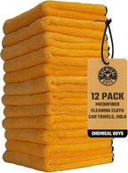 Chemical Guys Professional Grade Premium Microfiber Towels for Cars, Gold, 16" x 16", Ultra-Soft and Scratch-Free Car Detaili