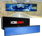 9.4" ICBEAMER Clip On Rear View Mirror | Flat Blue Tint, Panoramic Wide Angle HD Glass, Anti Glare, Universal Fit for Car, SUV, Truck | Eliminates Blind Spots (1 Pack)