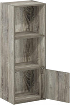 Furinno LUDER Book Shelf, 3-Tier Modern Bookshelf, Bookcase with 1 Door Storage Cabinet, 9.3 x 12 x 31.5, for Organization an
