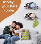 KEETDY Metal Hat Racks for Baseball Caps Wall Hat Organizer Fit 48 Caps Holder, 2 Packs Sturdy Wall Mounted Hat Storage Organ