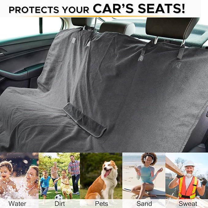 Waterproof Backseat Cover for Car Trucks Van SUV Jeep, Rear Bench Towel Seat Covers, Car Seat Protector for Gym Swimming, Uni