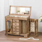 Miratino Jewelry Box for Women Girls, Rustic Wooden Jewelry Organizer Box with Mirror, 5 Layer Jewelry Storage Case Display f