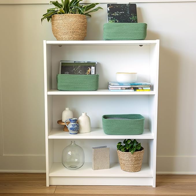NaturalCozy 11.8"x8"x4.5” Rectangle Storage Baskets for Shelves 3 Pack | Cotton Rope Woven Small Baskets for Organizing | Sma