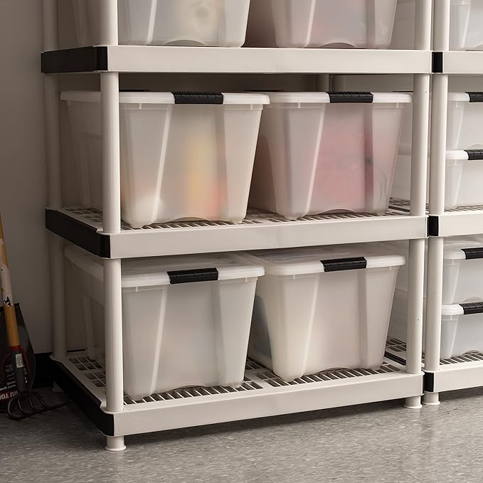 IRIS USA 54 QT Plastic Storage Box with Lid and Latches - 4 Pack - BPA-Free, Discreet Organizing Solution, Durable Nestable S