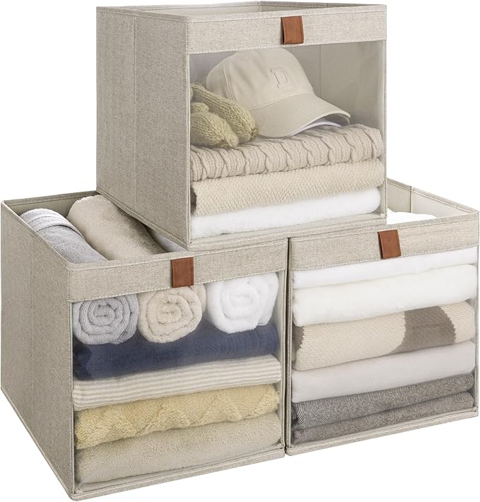 StorageWorks 13x13 Storage Cubes, Closet Storage Bins with Clear Window, Large Fabric Organizer for Clothes, Collapsible Stor