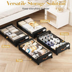 Yecaye Under Bed Storage with Wheels, 4 Pack Under the Bed Storage Containers with Lids & Label, XXL 60L Rolling Underbed Sto
