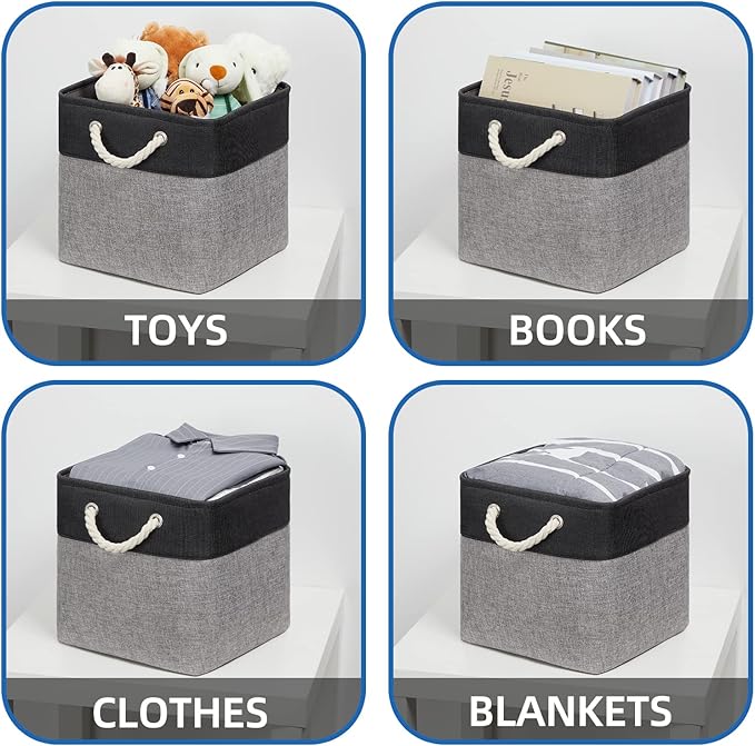 Temary 12 Inch Cube Storage Baskets 4 Pack Fabric Storage Bin for Clothes, Large Baskets with Handles, Basket for Organizing 
