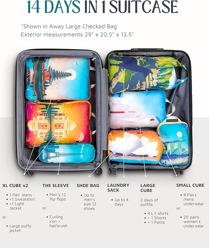 TRIPPED XL Compression Packing Cubes — 7-Piece Set for Checked Luggage | Extra-Large (15.7"×11"×4") + Large + Small + Tube + 