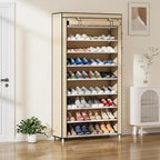 Laiensia 9-Tier Shoe Rack ，Space Saving Shoe Storage Organizer Non-Woven Cover Shoe Shelf Holds 36-45 Pairs for Bedroom, Hall