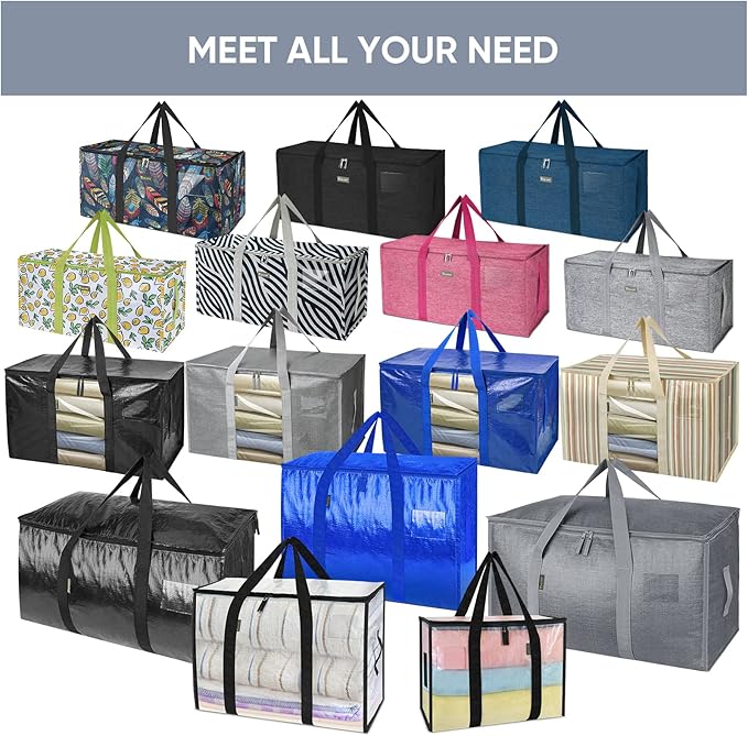 BALEINE 8-Pack Oversized Moving Bags with Reinforced Handles, Heavy-Duty Storage Tote Moving Supplies for Packaging, Camping 