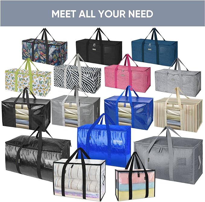 BALEINE 8-Pack Oversized Moving Bags with Reinforced Handles, Heavy-Duty Storage Tote Moving Supplies for Packaging, Camping 