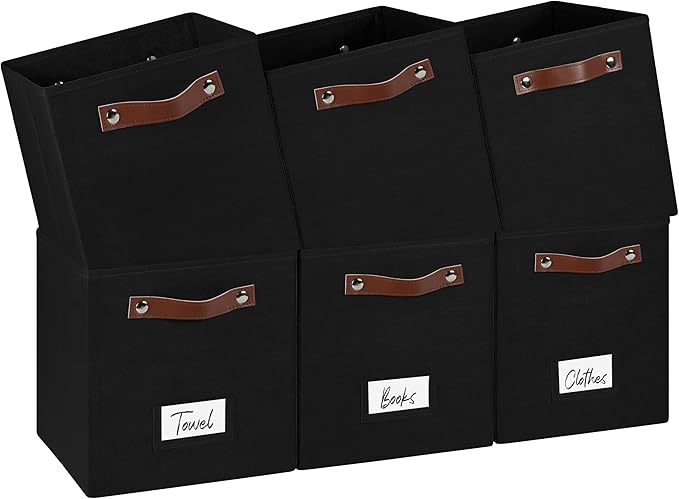 FinishingBo 6-Pack Storage Cubes with Handles & Label Holders Basket, Closet Cube Home Organizer Bins(Black, 10.5*10.5*11 inc