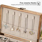 Pinzoveco Jewelry Box for Women, Rustic Wooden Jewelry Organizer Box for Storage Earrings Rings Necklace Bracelet, Farmhouse 