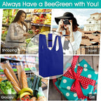 BeeGreen Reusable Shopping Bags with Handles - 12 Pack Foldable Polyester Tote Bags Bulk with Zipper Pouch, Travel Tote Cloth Bag for Women Holiday Beach, Washable Reusable Gift Bag for Groceries