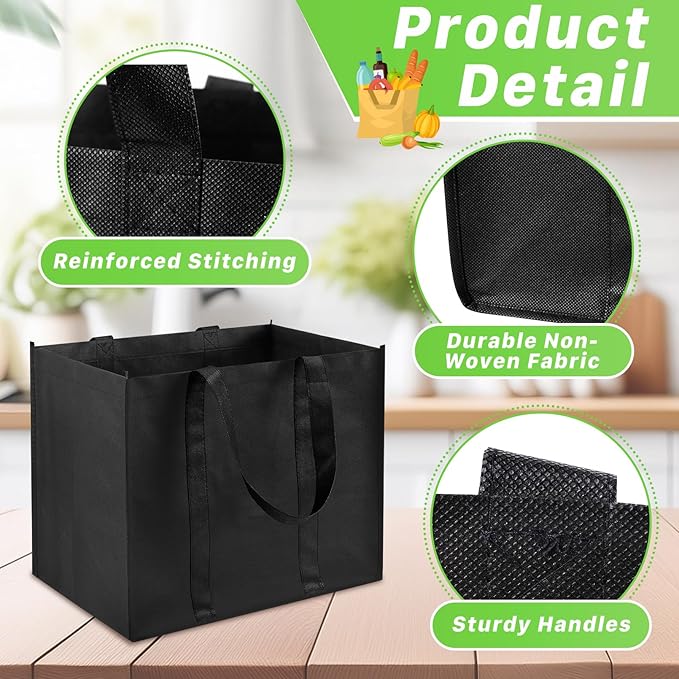 12 Pack Reusable Grocery Bags, Extra Large Foldable Shopping Bags, Heavy Duty Tote Bag with Reinforced Handles, Foldable & Wa