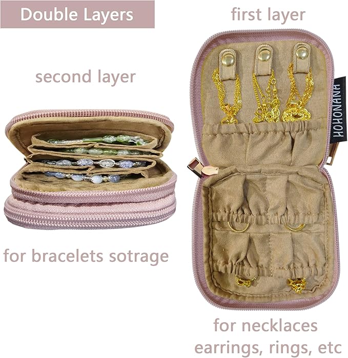 Travel Jewelry Case Small Jewelry Organizer Purse Jewelry Bag Women Jewelry Purse Double Layers for Bracelet Rings Earring Ne