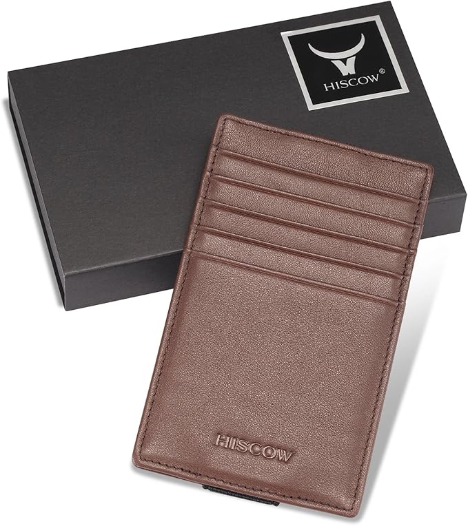 HISCOW Car Sun Visor Card Holder with Elastic Band Fastener - Italian Calfskin (Brown)