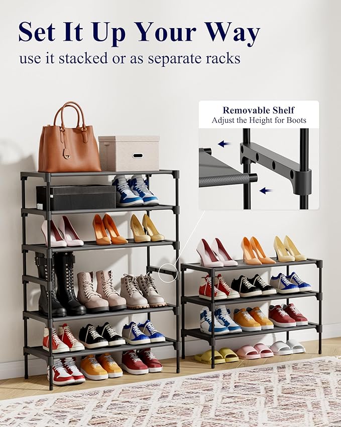 Kitsure Shoe Rack - Non-Woven Shoe Rack Shelf, Shoe Organizer for Closet, Entryway, Garage & Corridor, Stackable Shoe Shelves