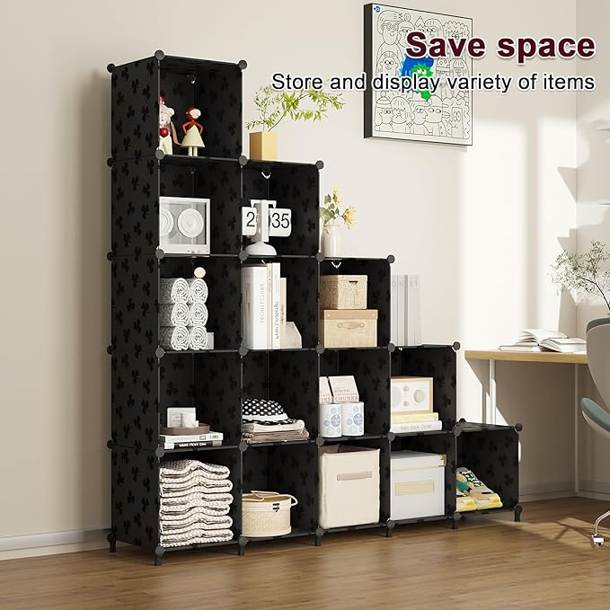 UNKU Cube Storage Organizer, 16 Cube Closet Organizer Storage Shelves, DIY Stackable Bookcase, Clothes Organizer Shelf for Cl