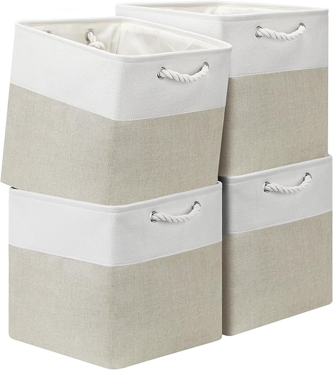 13x13 Storage Cube Bins 4Pack,Collapsible Cube Storage Organizer for Closet, Fabric Storage Box w/ Rope Handles, Foldable Sto