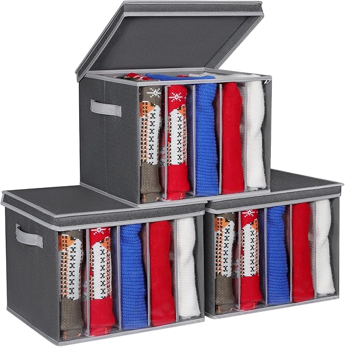 Zilink Upgraded Sweater Organizer for Shelf with Lids and Support Boards Clothes Organizer for Closet with 5 Grids Divider Sw
