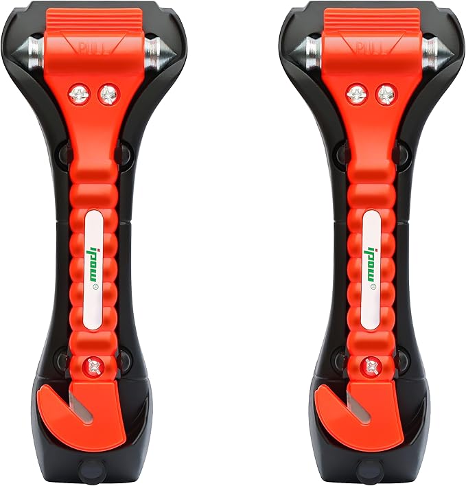 IPOW 2 Pack Car Window Breaker Seatbelt Cutter, Heavy Carbon Steel Glass Breaker Car Safety Hammer Emergency Escape Tool, Aut