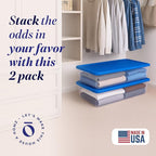 HOMZ 2-Pack Snaplock, Large Clear Plastic Storage Organizer Bins w/Lids, 41 Quart, Blue - Stackable Container Boxes for Bedro