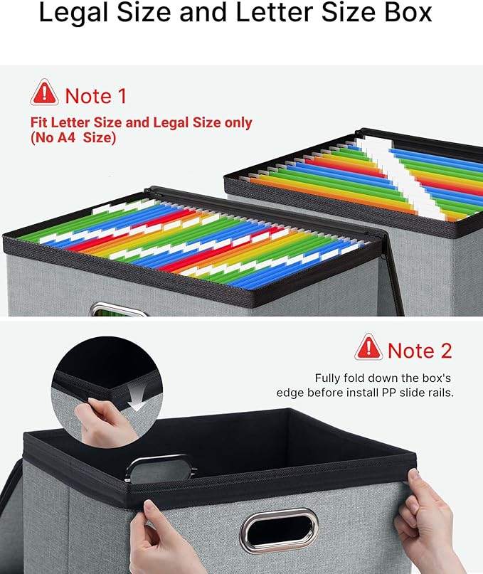 Oterri 2 Pack Large File Organizer Boxes with Lids, File Box with Mesh Pockets, Document Organizer Box for Letter/Legal Size 