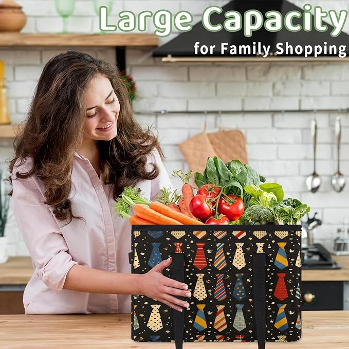 Reusable Grocery Bags Heavy Duty Shopping Bags Foldable Large Tote Bags with Long Handles & Hard Bottom