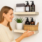 BGMG Wood Floating Shelves for Wall 12 inch Set of 2, Wooden Wall Mount Shelves for Bathroom Living Room Bedroom Kitchen Farm