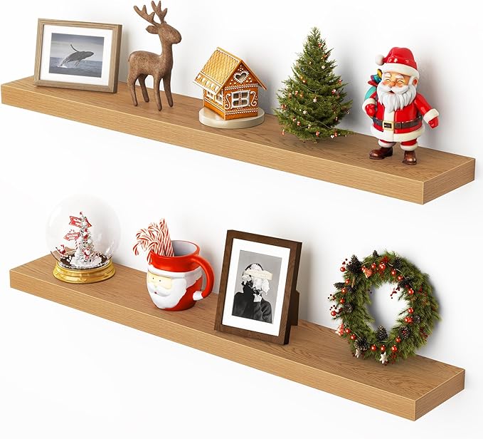 Heimlove 36 Inch Floating Shelves for Wall,Mounted Storage & Display Wood Shelves with Invisible Brackets,Hanging Shelf for B