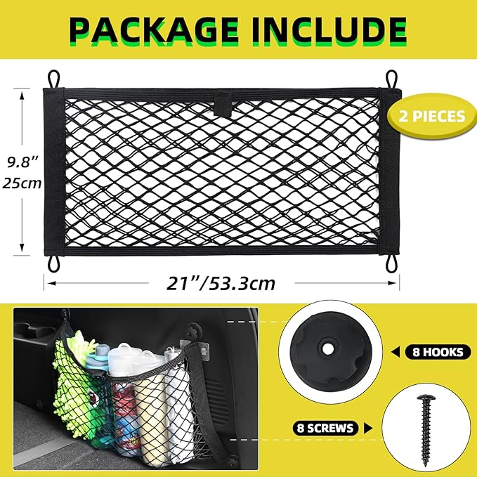 Small Cargo Net for Car Trunk Storage,2 Pack Elastic Mesh Net Pocket Organizer Pouch Bag,Stretchable Automotive Cargo Nets wit