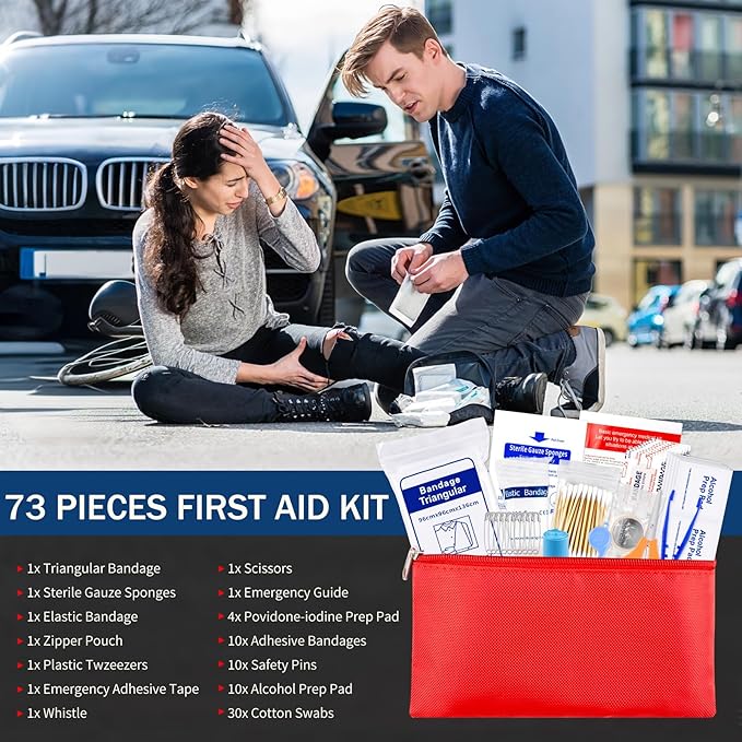 XOOL Car Emergency Kit with Jumper Cables, First Aid Kit, Tow Strap & Tool Set – Roadside Safety Kit for Cars, Trucks & SUVs