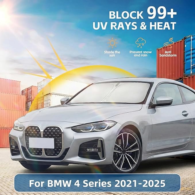 Windshield Sun Shade for BMW 4 Series 2021-2024 2025 Sunshade Front Window Shade Custom Fit BMW 4 Series Accessories Sun Visor Foldable Shade Blocks UV Rays Accessories