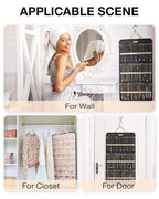 BAGSMART Hanging Jewelry Organizer Storage Roll with Hanger Metal Hooks Double-Sided Jewelry Holder for Earrings, Necklaces, 